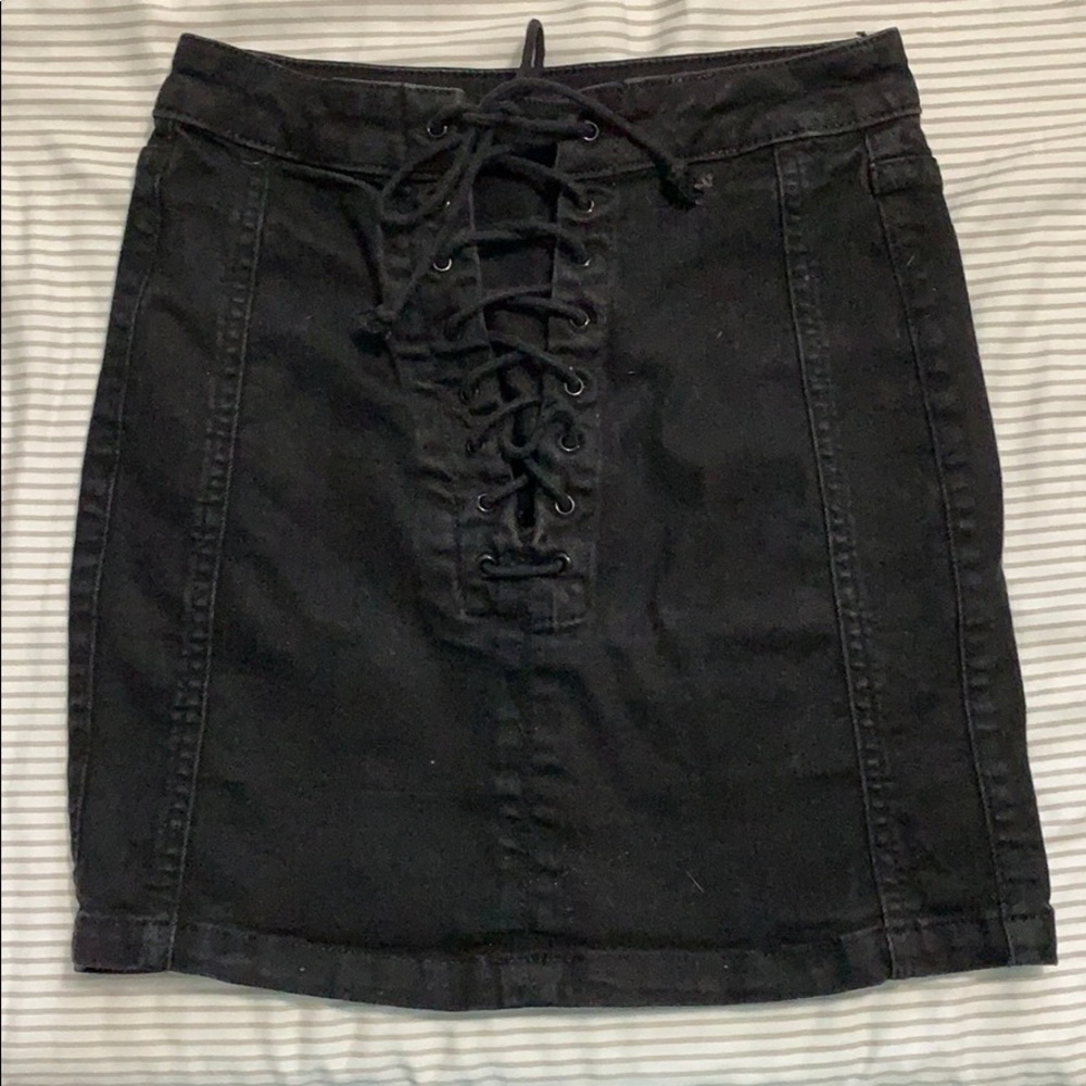 BDG Black Denim Lace up Skirt